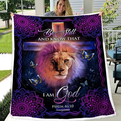 Be Still and Know Blanket with Lion and Mandala Design