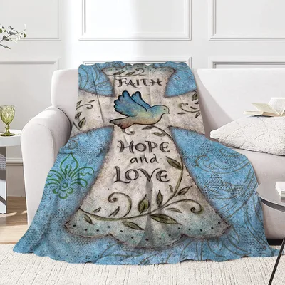 Faith Hope and Love Blanket with Cross and Dove Design
