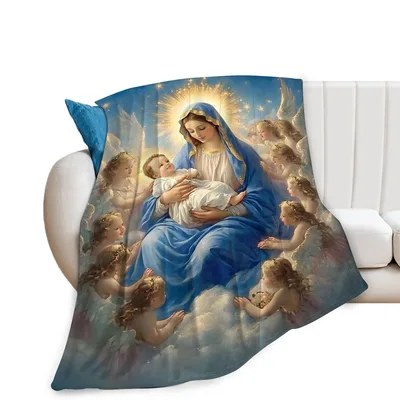Virgin Mary with Angels Blanket No. 2: A Serene Religious Print