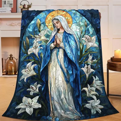 Virgin Mary with White Blanket Stained Glass Art Design