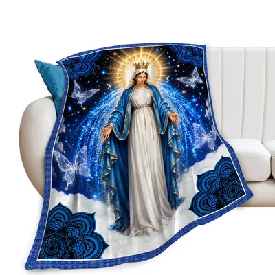 Virgin Mary Blue Star Blanket featuring a crowned figure