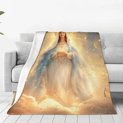 Virgin Mary Glowing Light Blanket featuring radiant golden rays