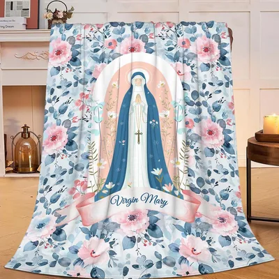 Virgin Mary with Pink Blanket featuring floral art