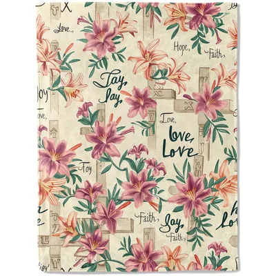 Faith Hope Love Floral Blanket with Crosses and Lilies Design