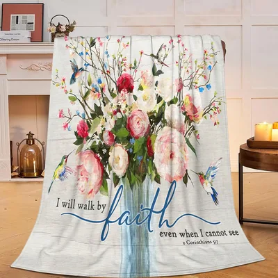 I Will Walk Blanket featuring faith floral art hummingbirds