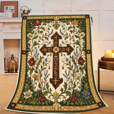 Christian Cross Floral Pattern Blanket