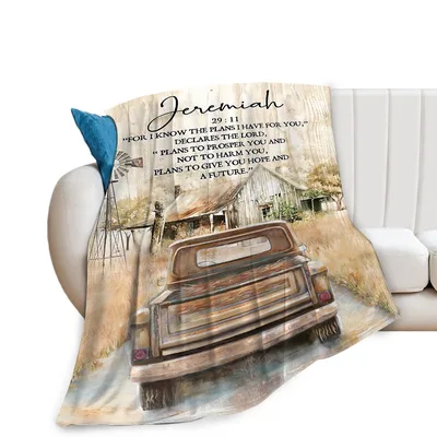 Jeremiah 29 11 Vintage Blanket: Rustic Truck and Bible Verse Design