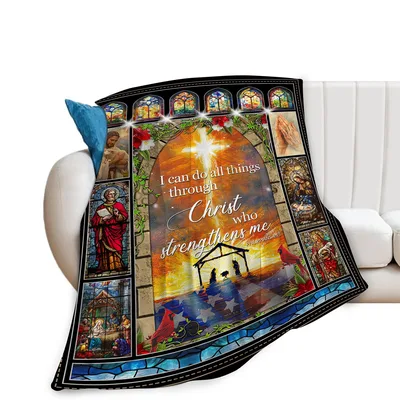 I Can Do All Things Through Blanket Christian Stained Glass Design
