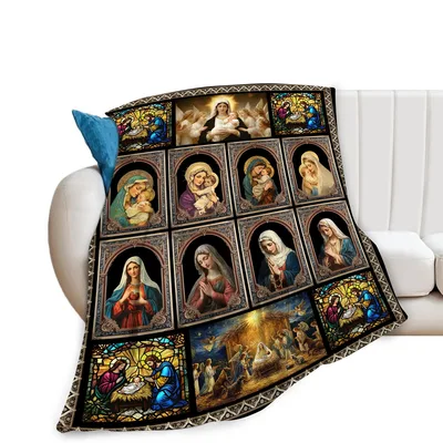 Virgin Mary Religious Painting Collage Blanket for Faith and Comfort