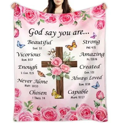God Say You Are Roses Blanket: Cross and Pink Floral Design