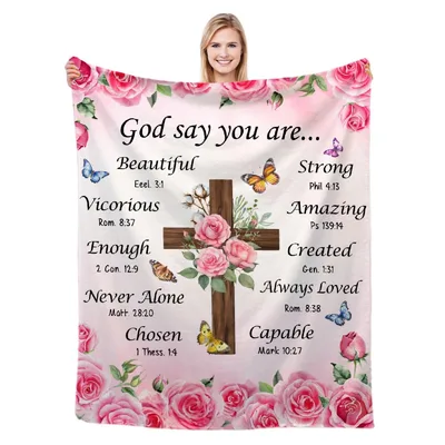 God Say You Are Roses Cross Blanket - Pink Floral Bible Verse Design