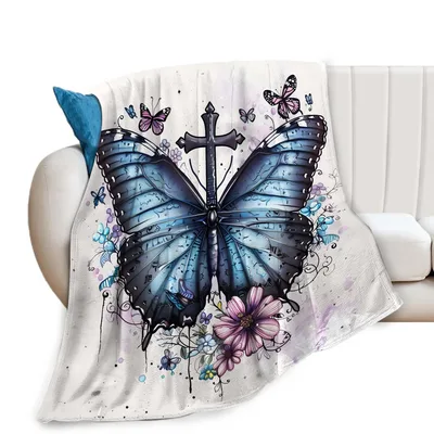Butterfly and Cross Design Blanket: Faith Meets Nature Art