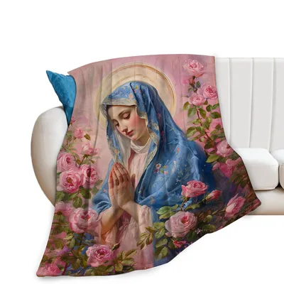 Praying Virgin Mary Blanket: A Serene Artwork of Faith and Roses