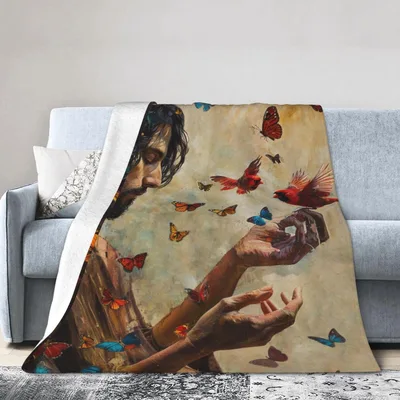 Jesus Hands Releasing Butterflies Blanket: Faith and Freedom Art