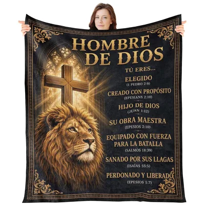 Hombre De Dios Lion Blanket - Spanish Christian Faith Design