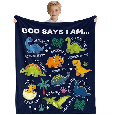 God Says I Am Dinosaur Verses Blanket for Faith and Fossils