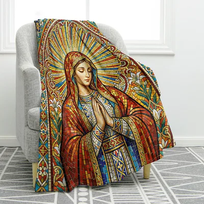 Virgin Mary Stained Glass Design Blanket for Faith and Comfort