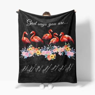 Flamingos with Faith Words Blanket: God Says You Are Unique and Chosen
