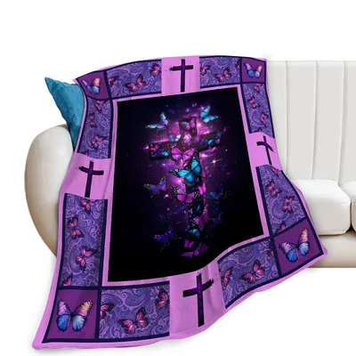 Purple Butterfly Cross Blanket: Spiritual Design with Vibrant Wings