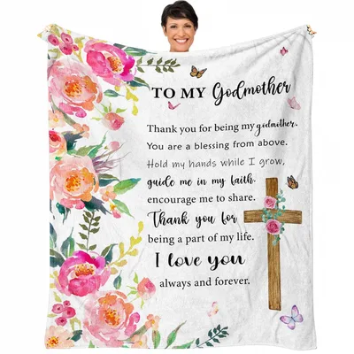 To My Godmother Floral Cross Blanket featuring a gratitude poem