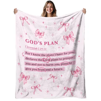 God's Plan Jeremiah 29:11 Blanket Pink Bow Bible Verse Design