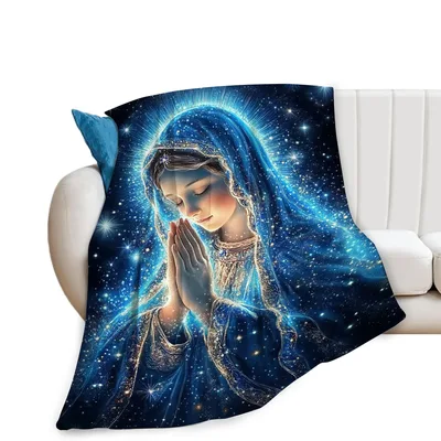 Praying Mary with Starry Blanket: Cosmic Virgin Mary Throw