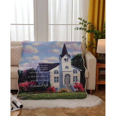 Church Scene with Bible Blanket featuring John 3:16 verse