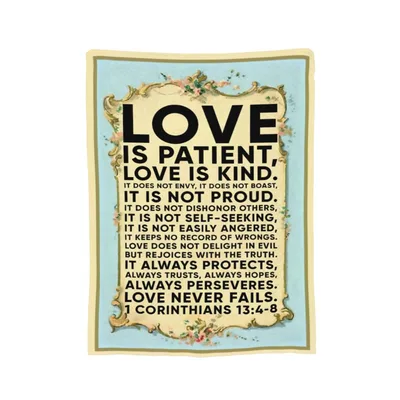 Love Is Patient Bible Blanket - 1 Corinthians 13 Design