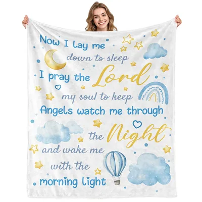 Angels Watch Me Through the Night Blanket with Prayer and Stars