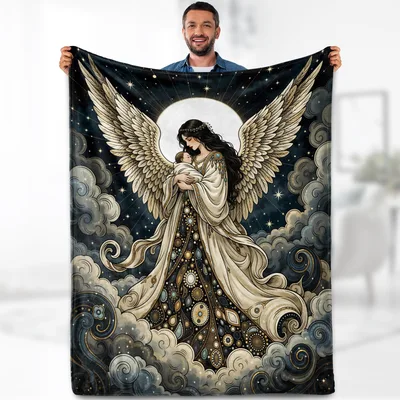 Angel with Wings Night Blanket: Guardian Angel Art for Faith