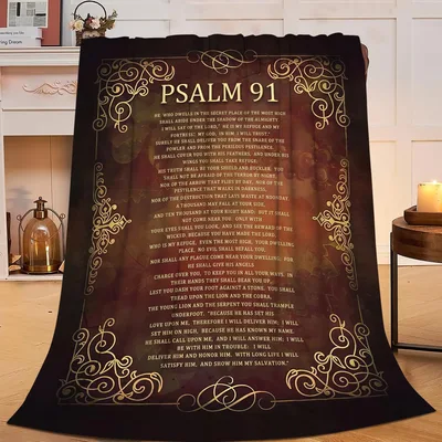Psalm 91 Scripture Text Blanket featuring the full Bible verse