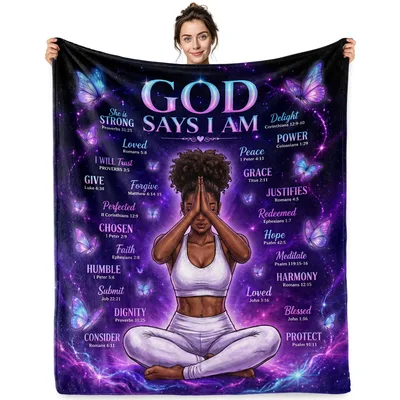 God Says I Am Inspirational Blanket: Galaxy Butterfly Design