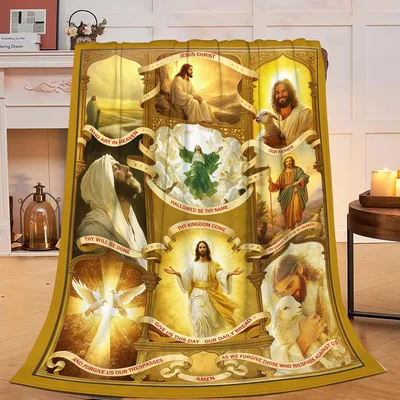 Jesus Golden Light Faith Blanket: A Collage of Prayer and Scripture
