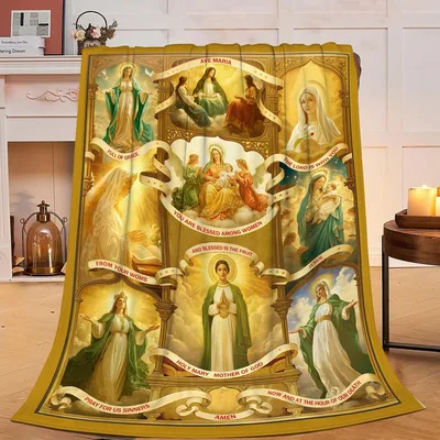 Virgin Mary Golden Faith Blanket featuring a collage of Ave Maria