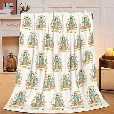 Cartoon Virgin Mary Pattern Blanket: Soft Floral Art Design