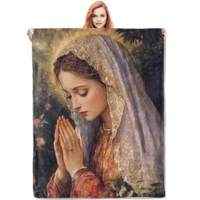 Praying Madonna Portrait Blanket: Classic Devotional Art for Faith