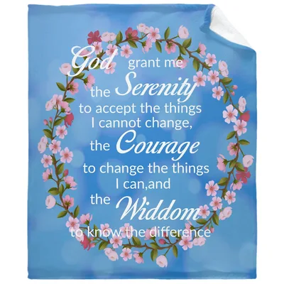 Serenity Prayer Floral Wreath Blanket: Peaceful Blue Floral Design