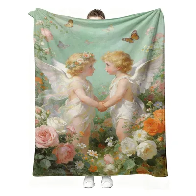 Two Cherub Angels Among Blanket: A Vintage Garden Scene
