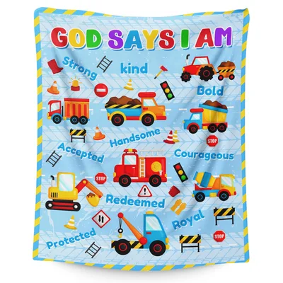 God Says I Am Construction Blanket: Trucks and Bible Verses for Kids