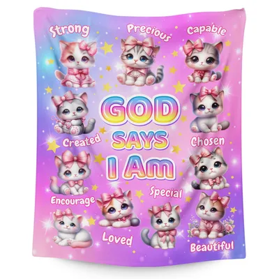 God Says I Am Kittens Blanket: Fuzzy Cat Affirmation Design