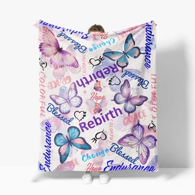 Butterflies with Inspiring Words Blanket: Rebirth and Grace Design