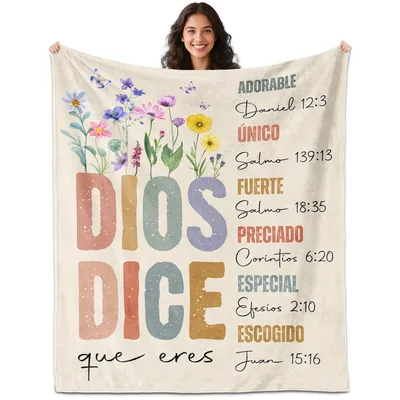Dios Dice Que Eres Blanket with Floral Verses and Bible References