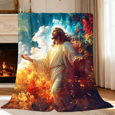 Jesus Watercolor Light Blanket: Vibrant Artistic Christian Throw