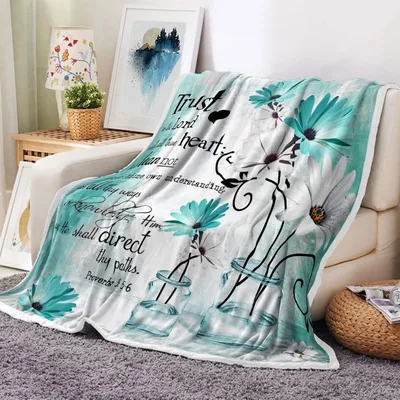 Teal Daisies with Bible Blanket: Trust in the Lord Floral Throw