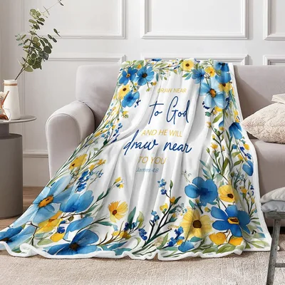 Floral Scripture Verse Design Blanket featuring Draw Near to God verse
