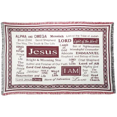 Names of Jesus Christ Blanket featuring titles like Alpha