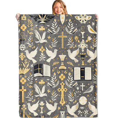 Peaceful Faith Doves Blanket: Doves, Crosses and Sacred Symbols Design