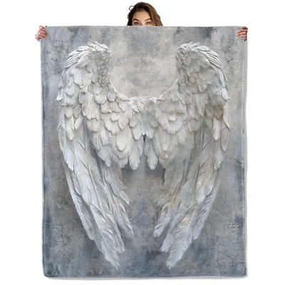 Heavenly Angel Wings Blanket: Serene Feathers on Textured Gray
