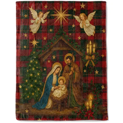 Nativity Angels Christmas Scene Blanket