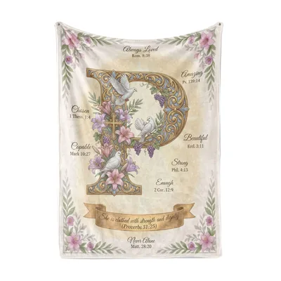 Floral Initial P Prayer Blanket Strength and Dignity Design